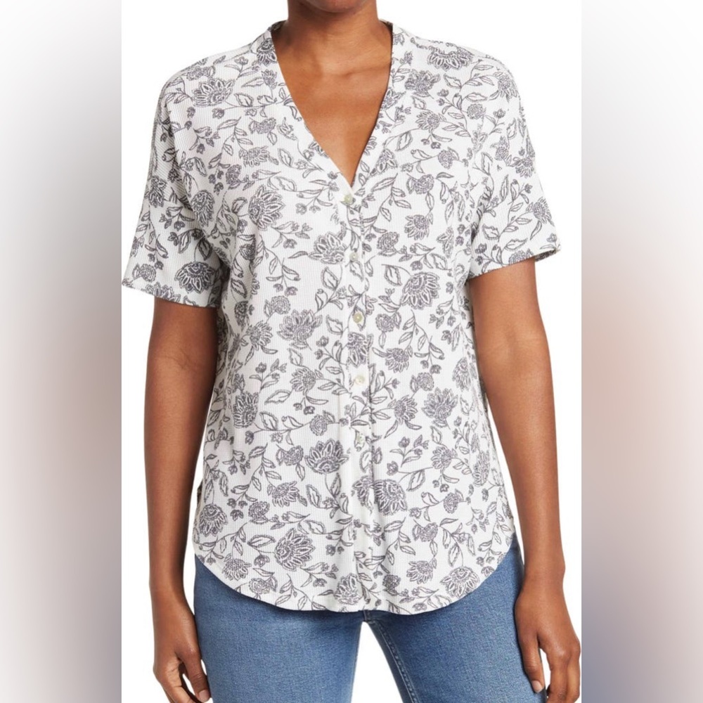 BOBEAU Floral Button Up Tie Front